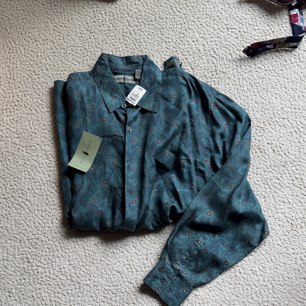 Robert Stock Teal and Red Patterned silk Shirt